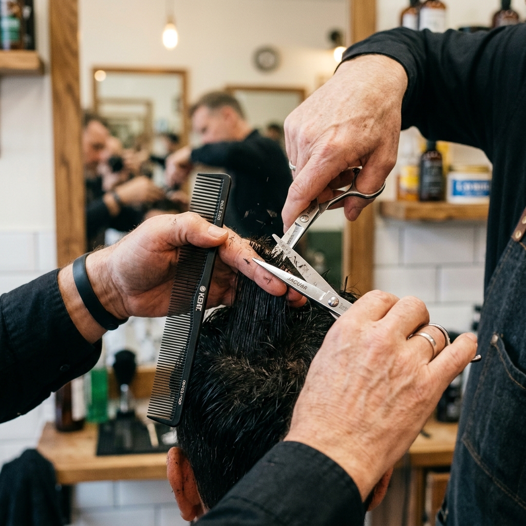 Close-up of a classic beard trim and mustache grooming at Bobby Salon Surat