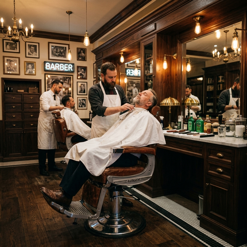 Classic leather barber chair at Bobby Salon Surat