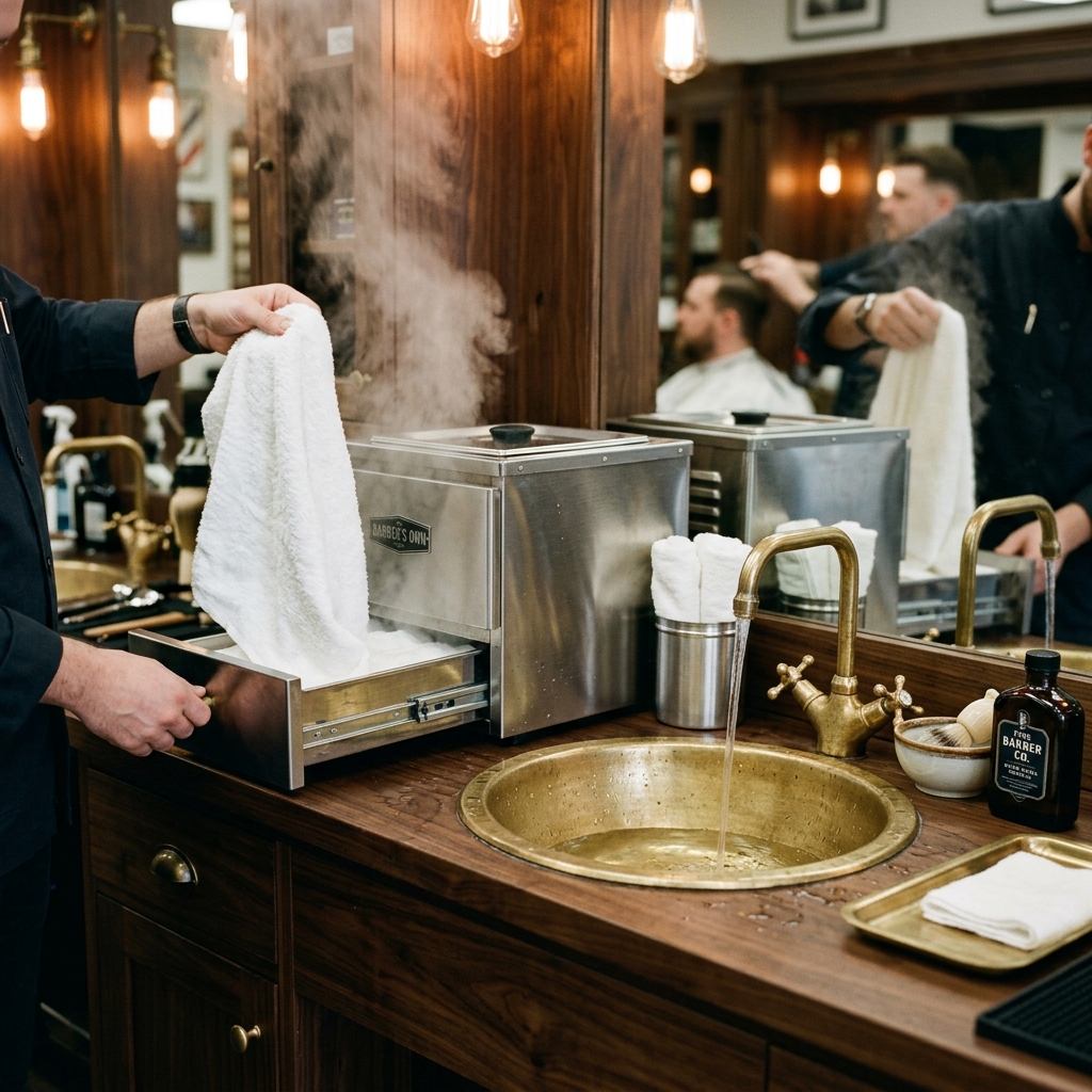 Hot towel shave grooming equipment setup at Bobby Salon Surat